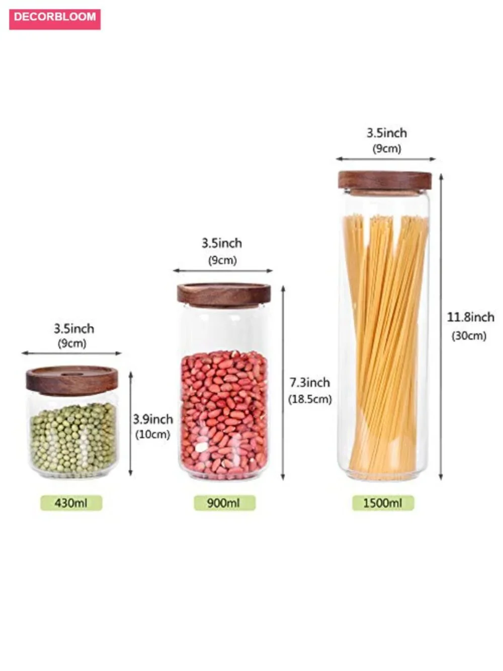 5-Piece Glass Canister Set with Airtight Acacia Wood Lids Kitchen Storage